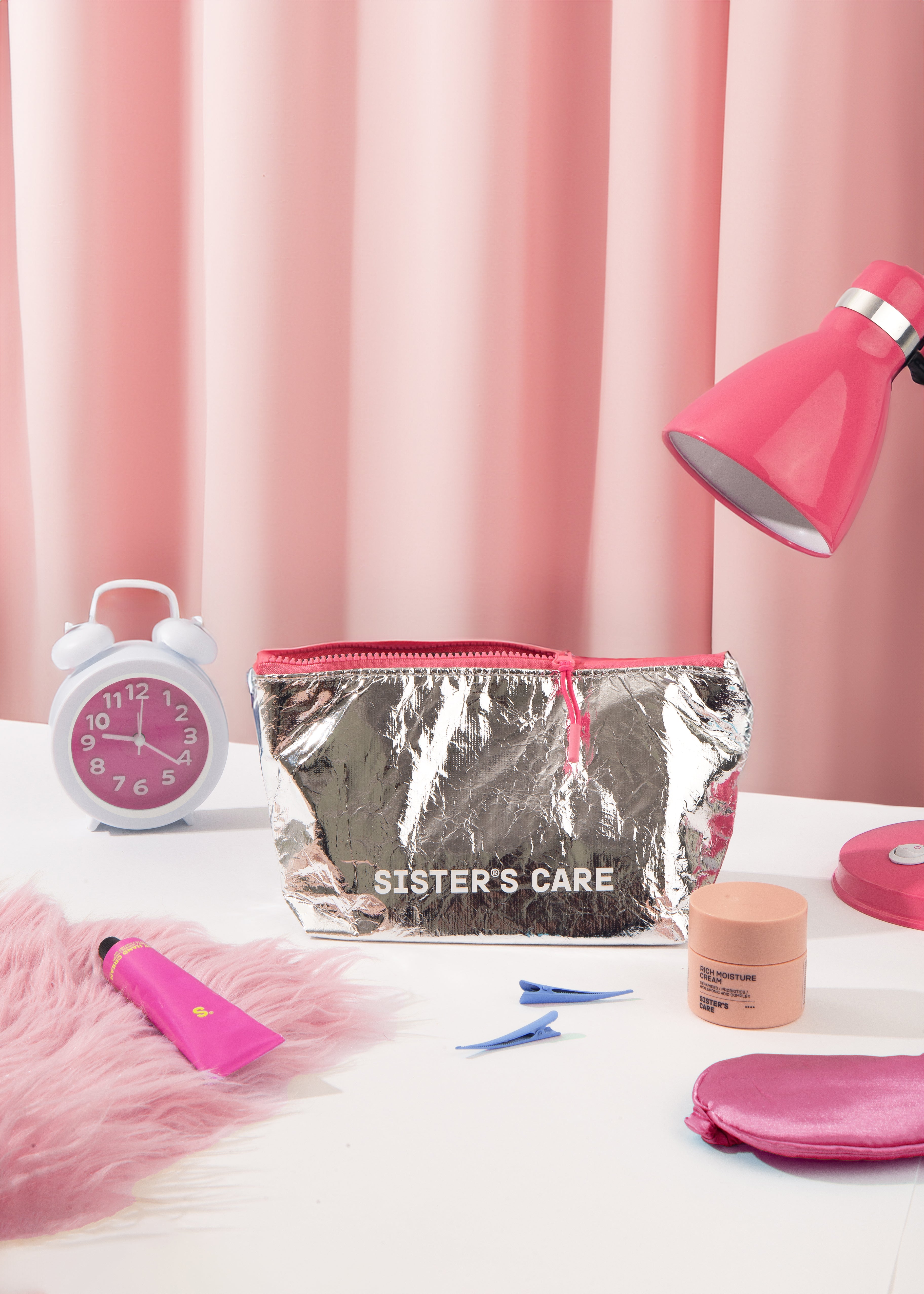 Cosmetic Bag with UV Protection - Silver & Pink